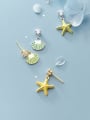thumb 925 Sterling Silver With Platinum Plated Fashion Asymmetric Star Shell Drop Earrings 0