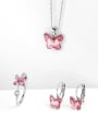 thumb Alloy Cubic Zirconia Red Dainty Butterfly Earring Ring and Necklace Set 1