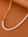 thumb 925 Sterling Silver Imitation Pearl Geometric Minimalist Hollow Chain Necklace 3