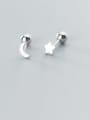 thumb 925 Sterling Silver  Minimalist Asymmetric stars moon Stud Earring 0