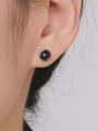 thumb 925 Sterling Silver Obsidian Geometric Minimalist Stud Earring 1
