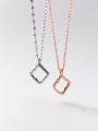 thumb 925 Sterling Silver  Minimalist Hollow Square Pendant Necklace 2