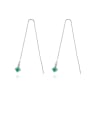 thumb 925 Sterling Silver Cubic Zirconia Green Square Minimalist Threader Earring 0