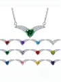 thumb 925 Sterling Silver Birthstone Heart Dainty V Shape Pendant Necklace 0