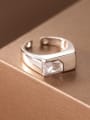 thumb 925 Sterling Silver Glass Stone Geometric Minimalist Band Ring 2