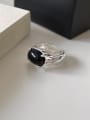 thumb 925 Sterling Silver Obsidian Flower Vintage Band Ring 0