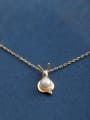 thumb 925 Sterling Silver Freshwater Pearl  Vintage Snail Pendant Necklace 1