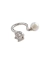 thumb 925 Sterling Silver Imitation Pearl White Geometric Minimalist Clip Earring 0