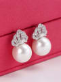 thumb 925 Sterling Silver Imitation Pearl Crown Dainty Stud Earring 2