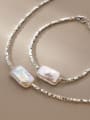 thumb 925 Sterling Silver Freshwater Pearl Geometric Minimalist Necklace 0