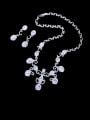 thumb Brass Cubic Zirconia Luxury Flower Earring and Necklace Set 1