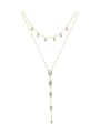 thumb 925 Sterling Silver Cubic Zirconia Double Layer Chain Tassel Lariat Necklace 0