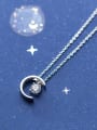 thumb 925 Sterling Silver Simple Fashion Single Diamond Moon Pendant Necklace 0