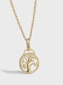 thumb Brass Cubic Zirconia Tree of Life Minimalist Round Pendant Necklace 0