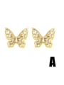 thumb Brass Cubic Zirconia Butterfly Tassel Cute Stud Earring 3