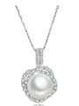thumb Copper Cubic Zirconia  Classic Flower Pearl pendant Necklace 2