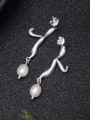 thumb 925 Sterling Silver Freshwater Pearl Flower Vintage Drop Earring 3