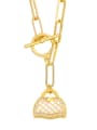 thumb Brass Cubic Zirconia Irregular  Bag Pendat Hip Hop Necklace 1