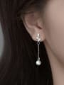 thumb 925 Sterling Silver Imitation Pearl Leaf Minimalist Threader Earring 1