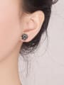 thumb 925 Sterling Silver Rosary  Flower Vintage Stud Earring 1
