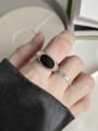 thumb 925 Sterling Silver Oval  Black  Enamel  Minimalist  Free Size Midi Ring 0