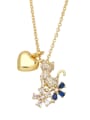 thumb Brass Cubic Zirconia Heart Cute Animal Cat Double Pendant Necklace 2