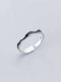 thumb 925 Sterling Silver Enamel Black Irregular Minimalist  Wave Free Size Ring 0