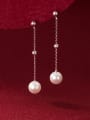 thumb 925 Sterling Silver Imitation Pearl Tassel Minimalist Threader Earring 2