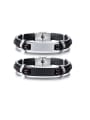 thumb Stainless Steel With Simple Square Men's Leather Bracelet 0