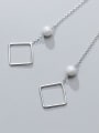 thumb 925 sterling silver imitation pearl  geometric minimalist threader earring 1