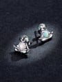 thumb 925 Sterling Silver Synthetic Opal Animal Cute Stud Earring 2