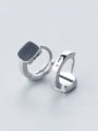 thumb 925 Sterling Silver Black Enamel Square Minimalist Huggie Earring 2