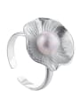 thumb 925 Sterling Silver Imitation Pearl Flower Minimalist Band Ring 3