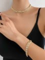 thumb Brass Cubic Zirconia Ethnic Geometric  chain Braclete and Necklace Set 0