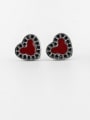 thumb 925 Sterling Silver Rhinestone Enamel Heart Vintage Stud Earring 2