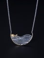 thumb 925 Sterling Silver Irregular Vintage Wave Whale Movable Necklace 0