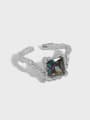 thumb 925 Sterling Silver Glass Stone Geometric Vintage Band Ring 0