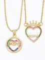 thumb Brass Cubic Zirconia Crown Vintage  Heart+Letter Pendant Necklace 0