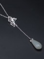 thumb 925 Sterling Silver Jade Butterfly Tassel Vintage Necklace 1