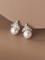 thumb 925 Sterling Silver Imitation Pearl Crown Minimalist Stud Earring 0