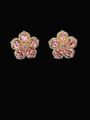 thumb Brass Cubic Zirconia Flower Luxury Stud Earring 0
