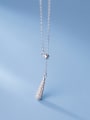thumb 925 Sterling Silver Cubic Zirconia Water Drop Minimalist Tassel Necklace 1