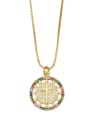 thumb Brass Cubic Zirconia Cross Vintage  Round Pendant Necklace 1