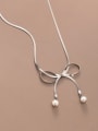 thumb 925 Sterling Silver Imitation Pearl Butterfly Minimalist Necklace 0