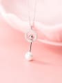 thumb 925 Sterling Silver Simple Diamond Ring Personalized Shell Bead Pendant Necklace 0