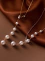 thumb 925 Sterling Silver Imitation Pearl Tassel Minimalist Lariat Necklace 2