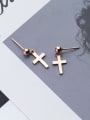 thumb 925 Sterling Silver Minimalist Smooth Cross  Drop Earring 1