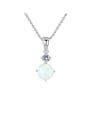 thumb 925 Sterling Silver Opal blue simple Square Pendant Necklace 0