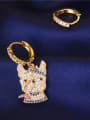 thumb Brass Cubic Zirconia Dog Vintage Huggie Earring 2