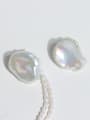 thumb Brass Freshwater Pearl Asymmetry Tassel Minimalist Drop Earring 1